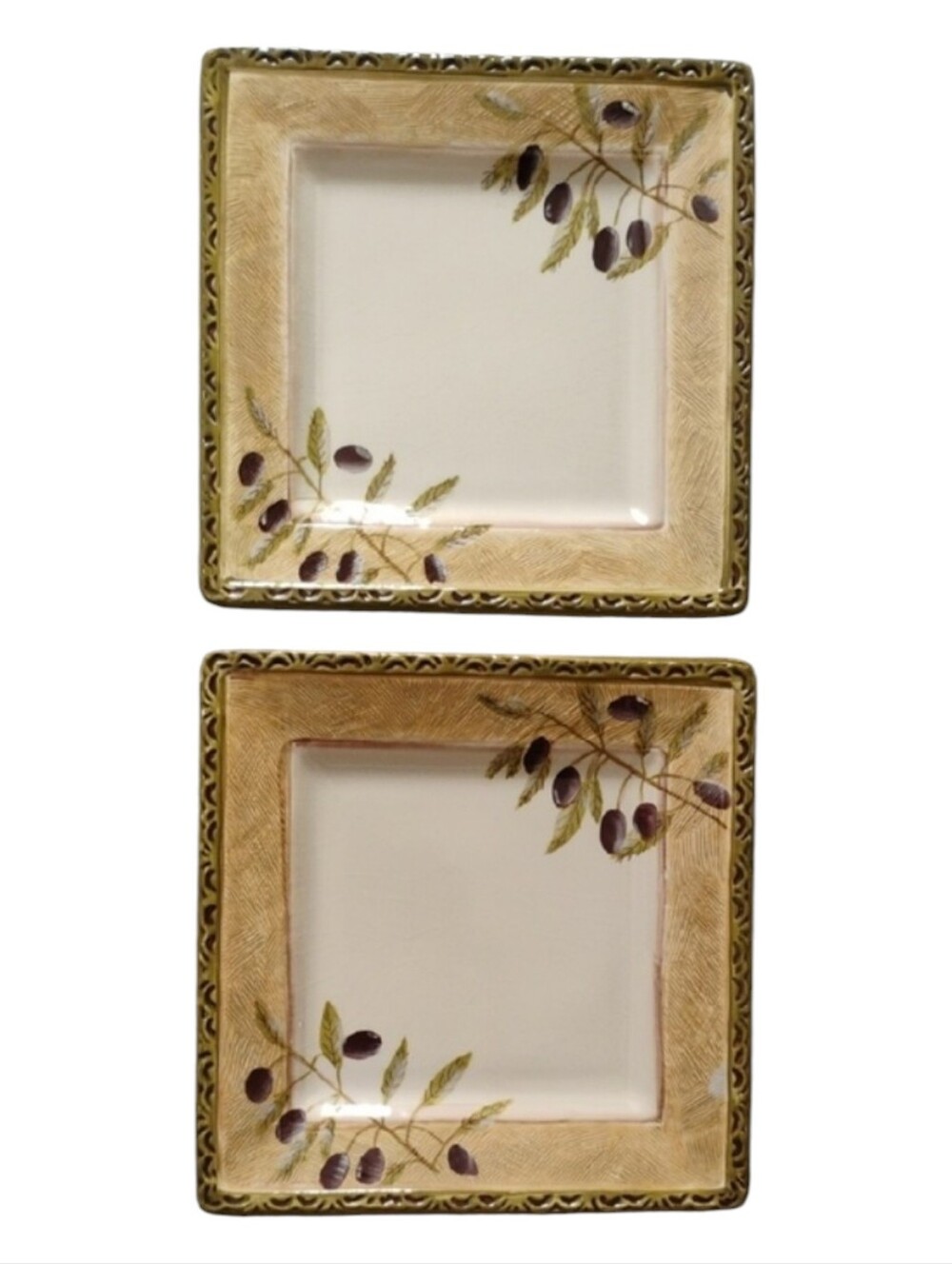 Art Santorini Vintage Hand Painted Olive Motif Ceramic Dinner Plates - Set Of 2